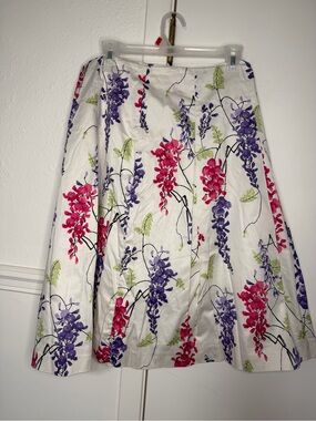 Talbots White A-Line Skirt with Pink & Purple Floral Print size 6
